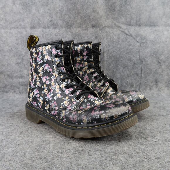 Dr Martens Shoes Girls 2 Boot Combat Delaney 1460 Floral Zip Leather Lace Up Kid - Picture 1 of 13